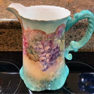 Pitcher Hand Painted Fruit Signed Victorian Style Vintage